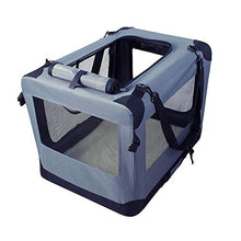 Load image into Gallery viewer, JESPET Soft Dog Crates Kennel for Pets, 3 Door Soft Sided Folding Travel Pet Carrier with Straps and Fleece Mat for Dogs, Cats, Rabbits, Grey Blue & Beige (26" L x 20" W x 20" H, Grey)