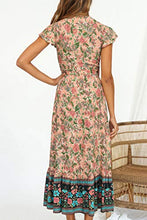 Load image into Gallery viewer, ZESICA Women's Bohemian Floral Printed Wrap V Neck Short Sleeve Split Beach Party Maxi Dress Nude