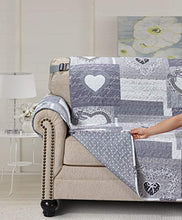 Load image into Gallery viewer, Brilliant Sunshine Gray Heart Love Patchwork, Reversible Large Sofa Protector for Seat Width up to 70", Furniture Slipcover, 2" Strap, Couch Slip Cover for Pets, Kids, Dogs, Cats, Sofa, Gray