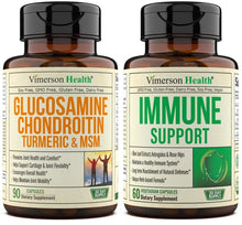 Load image into Gallery viewer, Bundle Glucosamine with Chondroitin Turmeric MSM Boswellia + Immune Support Supplement with Olive Leaf Extract. Joint Support + Adult Daily Immune Defense with Antioxidants