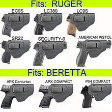 Load image into Gallery viewer, IWB Leather Holster for Inside Waistband Concealed Carry Fits:S&W M&P Shield-Glock19 26 29 30 32 43-Beretta Px4-RUGER EC9s-SIG-HK-Taurus-XDS or Similar Sized Handguns