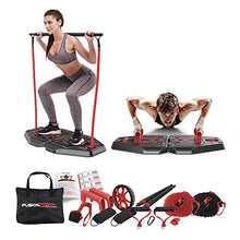 Load image into Gallery viewer, Fusion Motion Portable Gym with 8 Accessories Including Heavy Resistance Bands, Tricep Bar, Ab Roller Wheel, Pulleys and More - Full Body Workout Home Exercise Equipment to Build Muscle and Burn Fat
