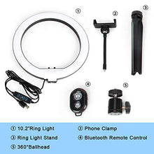 Load image into Gallery viewer, Selfie Ring Light with Tripod Stand, 10.2" Desktop LED Makeup Ring Light, Phone Holder for YouTube Video, Live Stream, Shooting, Dimmable Selfie Ring Light with 3 Light Modes & 14 Brightness Level