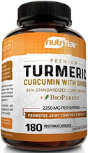 Load image into Gallery viewer, Turmeric Curcumin with Ginger & BioPerine Black Pepper Supplement: Anti-Inflammatory, Antioxidant, Anti Aging, 100% Natural, Non-GMO, Vegan Best Maximum Potency, No Side Effects (180 Capsules)