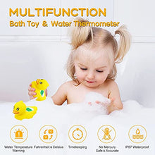 Load image into Gallery viewer, Baby Bath Thermometer Floating Toy, BabyElf Rubber Duck Thermometer for Infants, Water and Room Safty Thermometer for Bathtub Bath Pool, with Temperature Warning, 2 Extra Duck Toys