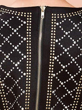 Load image into Gallery viewer, Miss ord Women's Long Sleeve Halter Studded Casual Mini Dress with Zipper Black X-Small