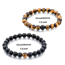 Load image into Gallery viewer, Long Way 2 pcs Black Matte Agate & Tiger Eye Gem Beads 8mm Double Matching Distance Bracelets 7.5" Z & 7.9"