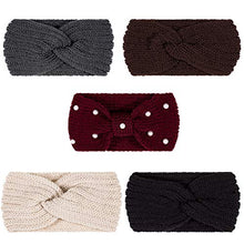 Load image into Gallery viewer, Whaline 5 Pieces Knit Headbands Winter Ear Warmers, 4 Elastic Turban Head Wraps and 1 Pearl Crochet Hair Band, Hair Scrunchies Scarves for Women Girls (Autumn&Winter Colors)