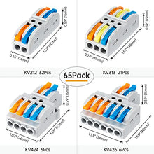 Load image into Gallery viewer, GKEEMARS 65 Pcs Compact Splicing Wire Connectors Assortment Pack Lever Connector Kit, Quick Wiring Connector for AWG 28-12