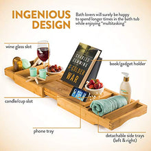 Load image into Gallery viewer, Luxury Bamboo Bathtub Tray Caddy - Expandable and Nonslip Bath Caddy with Book/Tablet and Wine Glass Holder - Great Gift Idea for Loved Ones