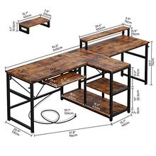 Load image into Gallery viewer, IRONCK Office Computer Desk 94.5", 2 Person Gaming Desk with Power Outlet/CPU Storage Shelves/Keyboard Tray, Long Double Studying Writing Table, Easy Assemble, Industrial Brown