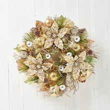 Load image into Gallery viewer, Holiday Tree Christmas Wreath - Champagne Gold Poinsettia Wreath - 22 inches - Handcrafted - Glittery Golden Poinsettias, Natural pinecones, Mini Roses, Faux Foliage and Jeweled Ornaments