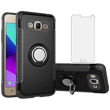 Load image into Gallery viewer, Phone Case for Samsung Galaxy J3 2016/J 3 V/J36V/Sky/Amp Prime with Tempered Glass Screen Protector Cover and Stand Ring Holder Hybrid Cell Accessories Glaxay Sol J3V JV3 J36 6 J320V J320A Men Black