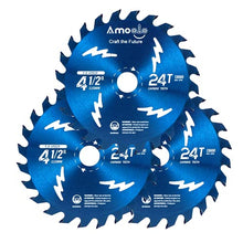 Load image into Gallery viewer, Amoolo 4-1/2" 24T Arbor Circular Saw Blade for Cutting Wood, Plastic and Wood Composite with 5/8" Arbor (4.5"-3pcs)