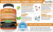 Load image into Gallery viewer, Nutrivein Liposomal Vitamin C 1650mg - 180 Capsules - High Absorption Ascorbic Acid - Supports Immune System and Collagen Booster - Powerful Antioxidant High Dose Fat Soluble Supplement