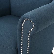 Load image into Gallery viewer, Christopher Knight Home Brice Vintage Scroll Arm Studded Fabric Club Chair, Navy Blue / Dark Brown