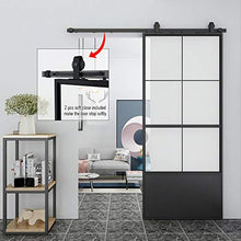 Load image into Gallery viewer, JUBEST 36in x 84in Glass Sliding Barn Door, Modern French Door, Paneled Frosted Glass Carbon Steel Frame Sliding Closet Kitchen Pocket Interior Door with 6FT Hardware Kit and Soft Close Mechanisms