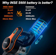 Load image into Gallery viewer, INSE Cordless Vacuum Cleaner 23KPa Powerful Suction with 250W Digital Motor, Handheld Stick Vacume Lightweight Quiet Rechargeable 2500mAh for Hardwood Floor Carpet Pet Hair Car - S600