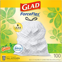 Load image into Gallery viewer, Glad ForceFlex Tall Kitchen Drawstring Trash Bags, 13 Gal, 100 Ct (Package May Vary)