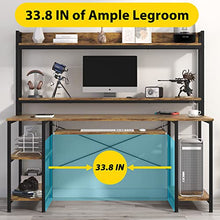 Load image into Gallery viewer, 55 INCH Computer Desk with Keyboard Tray, Industrial Desk with Hutch Storage Shelves Gaming Desk with Monitor Shelf CPU Stand Study Writing Desk for Home Office, Easy to Assemble, Rustic Brown