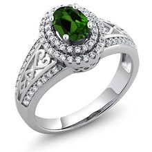 Load image into Gallery viewer, Gem Stone King Green Chrome Diopside 925 Sterling Silver Women's Ring 1.31 Ctw Oval (Size 8)