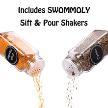 Load image into Gallery viewer, SWOMMOLY 4 Tier Wall Mount Spice Rack Organizer with 36 Spice Jars, 396 Spice Labels, Chalk Marker and Funnel Complete Set. Stackable Foldable Hanging Spice Shelf Storage Racks.