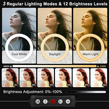 Load image into Gallery viewer, 12" Selfie Ring Light with 63" Tripod Stand & 3 Phone Holder, LED Camera Ringlight with 48 RGB Colors Modes & Musical Rhythm Mode and 12 Brightness Dimmable for Makeup/Photography/Videos/Vlog/TikTok