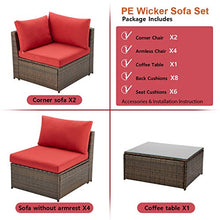Load image into Gallery viewer, U-MAX 7 Pieces Patio Furniture Set, Brown Wicker Rattan Patio Conversation Sets, All-Weather Outdoor Combination Sofa with Glass Table and Cushion (Red)
