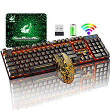 Load image into Gallery viewer, Wireless Gaming Keyboard and Mouse Combo with Yellow LED Backlit Rechargeable 4000mAh Battery Mechanical Ergonomic Feel Waterproof Dustproof 7 Color Backlit Mute Mice for Computer Mac Gamer