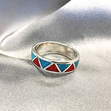 Load image into Gallery viewer, Southwestern Style Turquoise and Coral Gemstone Wedding Band Sterling Silver Unisex Ring Size 12