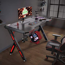 Load image into Gallery viewer, SOViD Gaming Desk with LED RGB Lights 47 Inch PC Computer Desk Y Shaped Gamer Setup Accessories for Sons' Gift Game Table Gamer Handle Rack Cup Holder & Headphone Hook Black