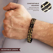 Load image into Gallery viewer, IONICO Stylish Magnetic Therapy Bracelet for Men and Women Health Improvement | Reliefs Arthritis, Carpal Tunnel, migraine, Headache Pain, Blood Pressure | Strong Energy Healing Power (Black-Gold)