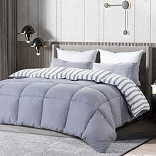 Load image into Gallery viewer, Brermer All Season Queen Soft Quilted Down Alternative Comforter, Hotel Collection Reversible Duvet Insert with 8 Corner Tabs, Winter Warm Fluffy Lightweight, 88x88 inches Grey/White Stripe