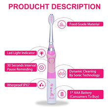 Load image into Gallery viewer, SEAGO Kids Electric Toothbrush, Sonic Tooth Brush Soft Bristles Battery Powered with Smart Timer and Colorful LED Waterproof for Baby & Kids with 2 Soft Bristles, Green