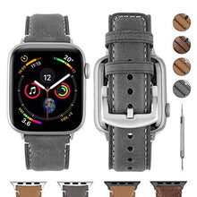 Load image into Gallery viewer, Fullmosa Compatible for iWatch 42mm 38mm 40mm 44mm, Yola Leather Watch Band for iWatch Series SE/6/5/4/3/2/1, Nike+, Edition, Sport 42mm Grey+Silver Hardware