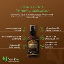 Load image into Gallery viewer, VoilaVe USDA and ECOCERT Pure Organic Moroccan Argan Oil for Skin, Nails & Hair Growth, Anti-Aging Face Moisturizer, Cold Pressed, Hair Moisturizer, Rich in Vitamin E & Carotenes, 4 fl oz