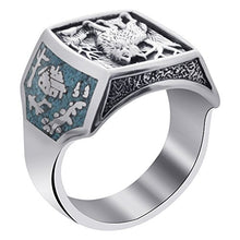 Load image into Gallery viewer, Men's Southwestern Style Turquoise Gemstone Wolf Sterling Silver Ring Size 9