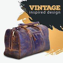 Load image into Gallery viewer, KomalC 24 Inch Leather Duffel Bags for Men and Women Full Grain Leather Travel Overnight Weekend Leather Bags Sports Gym Duffel for Men (Brown Distressed Tan)