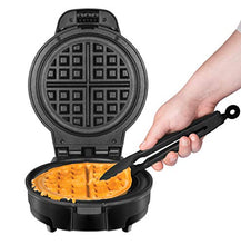 Load image into Gallery viewer, Chefman Anti-Overflow Belgian Waffle Maker w/ Shade Selector, Temperature Control, Mess Free Moat, Round Iron w/ Nonstick Plates & Cool Touch Handle, Measuring Cup Included, Black