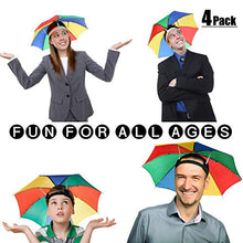 Load image into Gallery viewer, Bedwina Umbrella Hat (Pack of 4) - 20 Inch, Hands Free, Funny Rainbow Colorful Beach Party Hats, Adjustable Size Fits All Ages, Kids, Men & Women