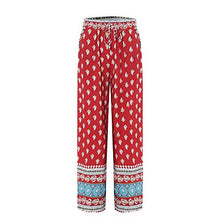 Load image into Gallery viewer, Love Welove Fashion Women's Summer Wide Leg Elastic High Waist Printed Boho Hippie Palazzo Pants Plus Size (S, Burgundy National Floral)