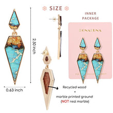Load image into Gallery viewer, Bohemian Wood And Marble Effect Pentagon Shaped Drop Statement Earrings