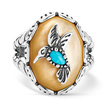 Load image into Gallery viewer, American West Sterling Silver Mother of Pearl and Turquoise Gemstone Hummingbird Ring Size 5