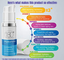 Load image into Gallery viewer, Hyaluronic Acid Serum w. Peptides + Vitamins C & E - Extra Strong - Ages 40 to 50 - Improved Tone & Elasticity - Concentrated Facial Serum for Plumper Smoother Skin - 180 Cosmetics - 1 oz