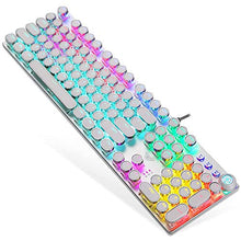 Load image into Gallery viewer, Retro Steampunk Gaming Mechanical Keyboard, Metal Panel, Black Switches, LED Backlit,USB Wired,Hand Rest,Typewriter-Style Round Keycaps,for Game and Office,for Computer Laptop Desktop PC(2088-White)