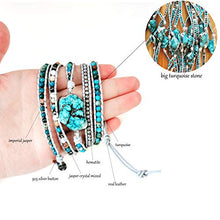 Load image into Gallery viewer, Plumiss Boho Leather Natural Druzy 5 Warps Bracelet Handmade Gemstone Beaded Bracelet Jewelry Collection (Turquoise)
