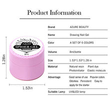 Load image into Gallery viewer, AZUREBEAUTY 6 Colors Spider Gel,Matrix Gel with Gel Paint Design Nail Art Wire Drawing Nail Gel for Line,Require LED UV Nail Dryer Lamp(White Black Red Gold Silver Champagne)
