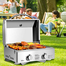 Load image into Gallery viewer, Giantex Propane Tabletop Gas Grill Stainless Steel Two-Burner BBQ, with Foldable Leg, 20000 BTU, Perfect for Camping, Picnics or Any Outdoor Use, 22” x 18” x 15”, Silver