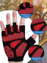 Load image into Gallery viewer, 2 Pairs Mens Cycling Gloves Mountain Bike Gloves Half Finger Breathable Motorcycle Road Bicycle Gloves Shock-Absorbing Non-Slip Sports Gloves for Men Women Unisex (Black and Red, Large)