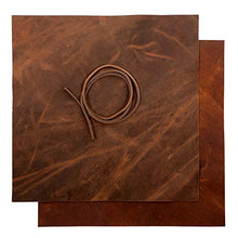 Load image into Gallery viewer, Real Leather Fabric Leather Sheets for Leather Earrings, Leather Wallet & Crafts – Genuine Full Grain Buffalo Leather, Not Faux Leather Sheets – Dark & Russet Brown (2 Sheets + Leather Cord)